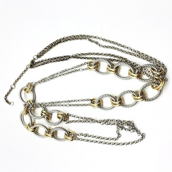 Oval Link and Chain Necklace Mixed Metal Tones Gold Silver Classic Career LARP - Picture 1 of 7